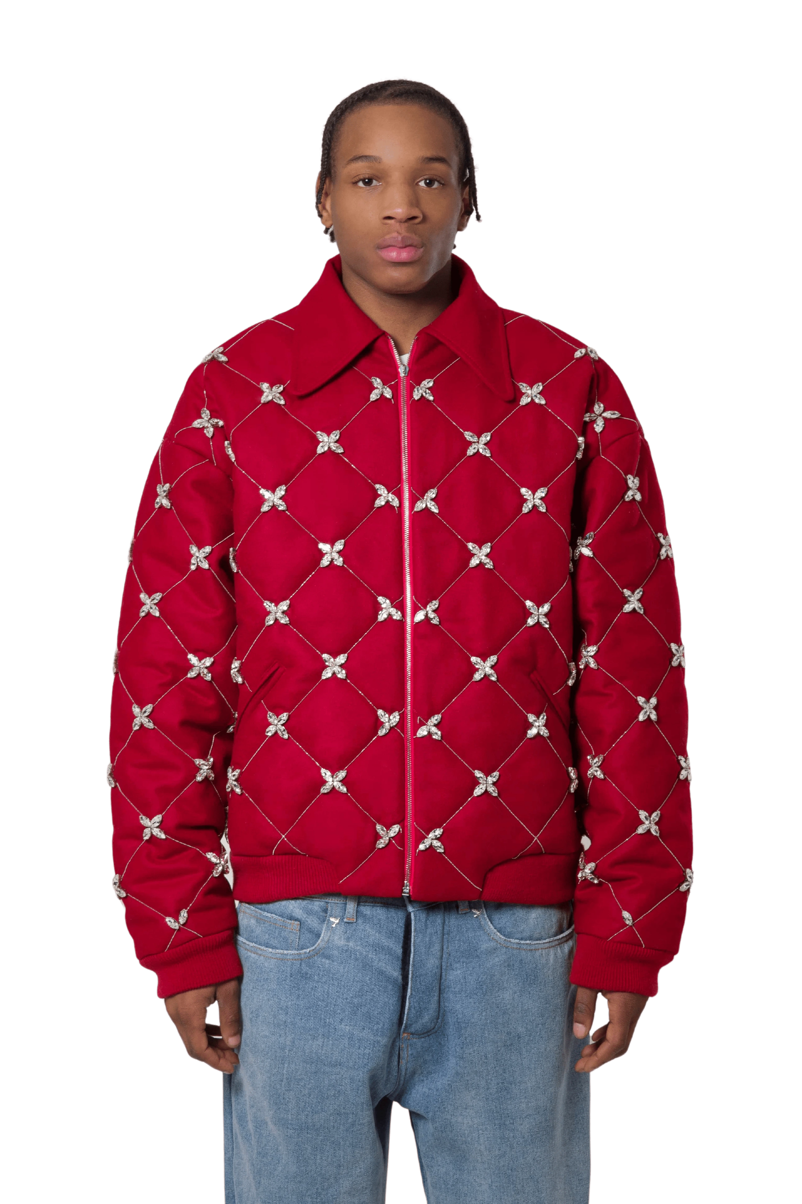 Diamond Quilted Swarovski Crystal Bomber Jacket