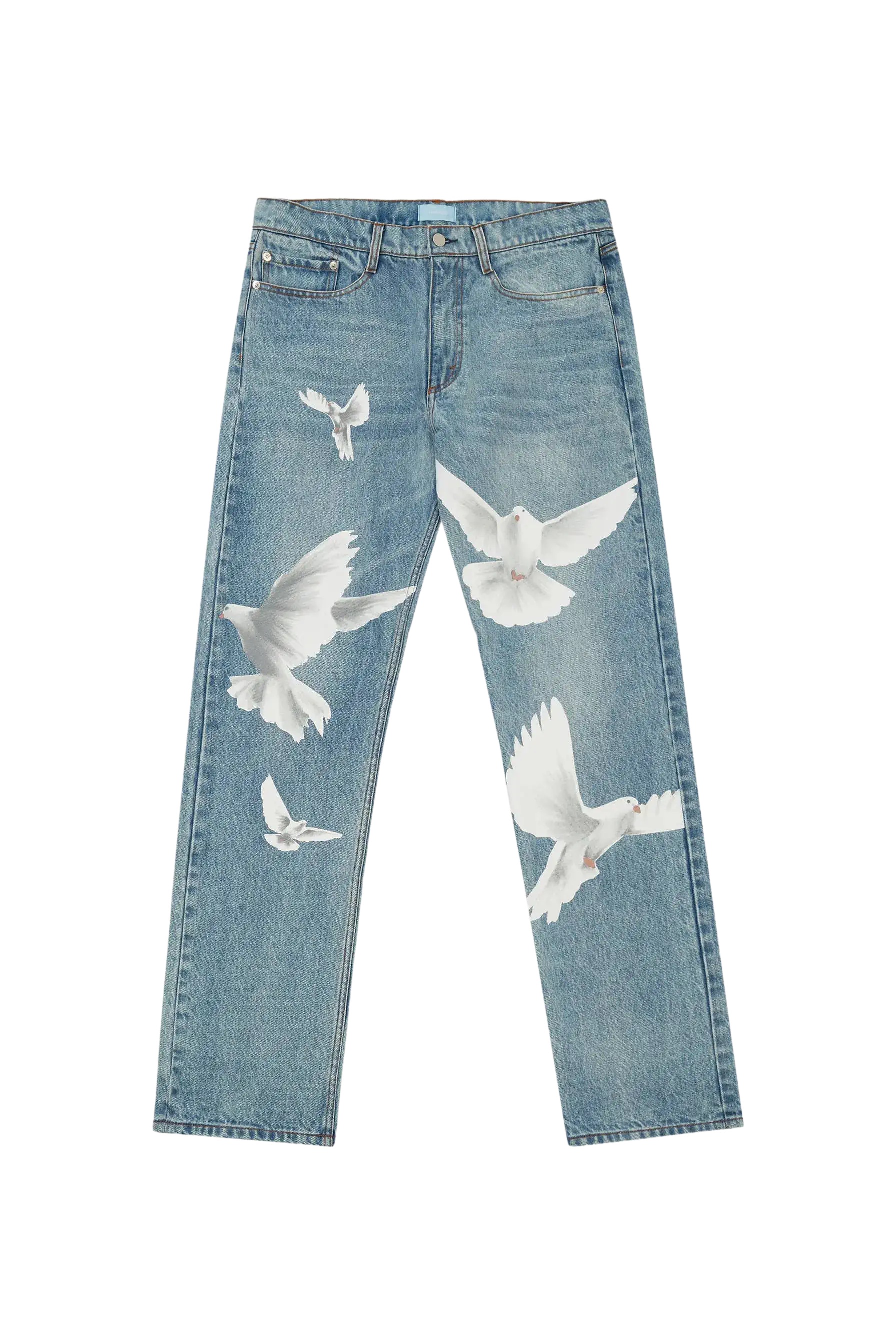 Freedom Doves Washed Blue Straight Fit Denim Jeans