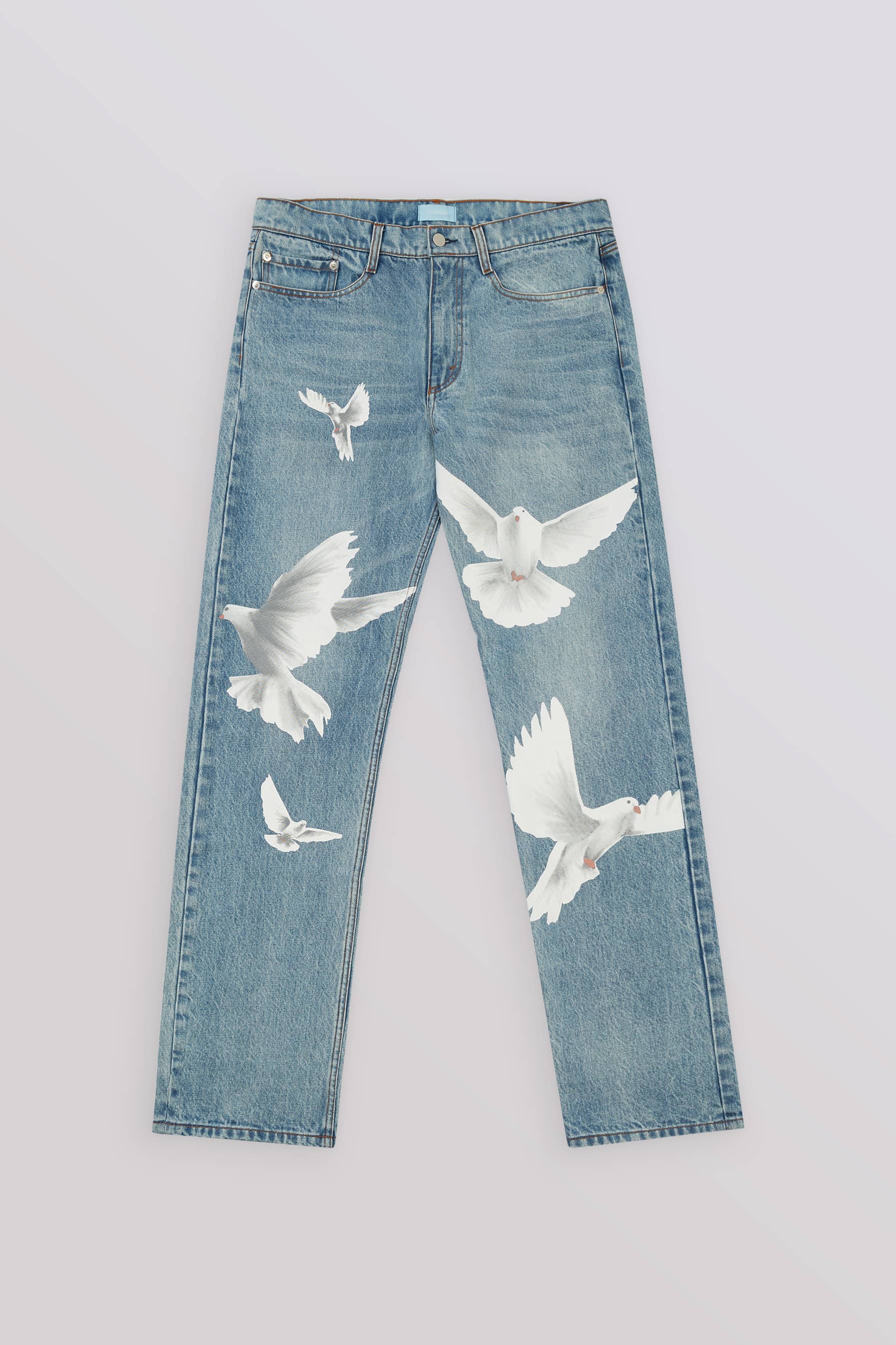 Freedom Doves Washed Blue Straight Fit Denim Jeans