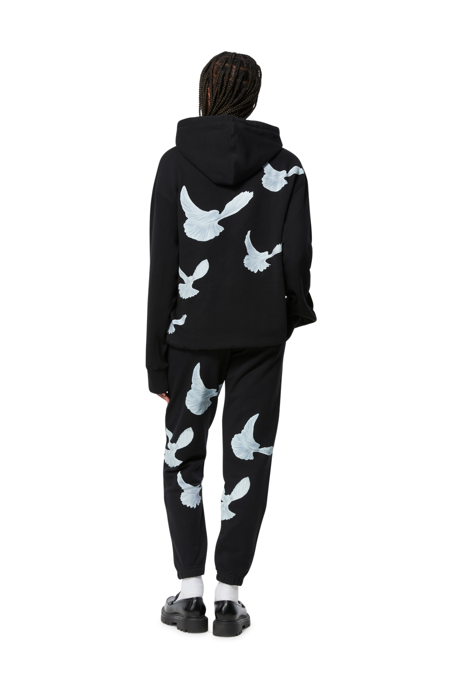 SINGING DOVES BLACK HOODED SWEATER