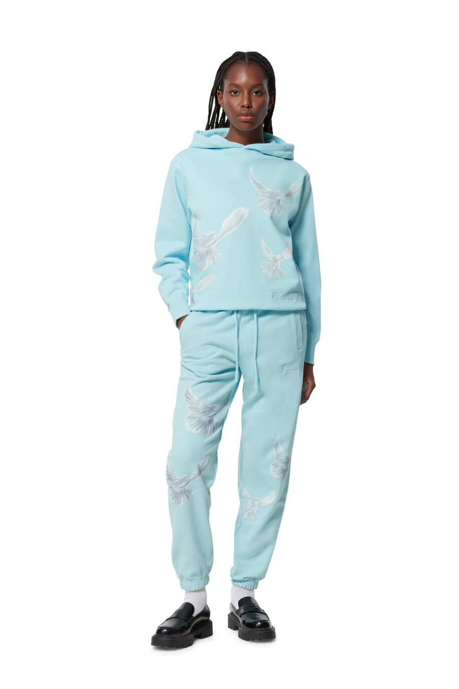 SINGING DOVES WOMAN SKY BLUE HOODED SWEATER