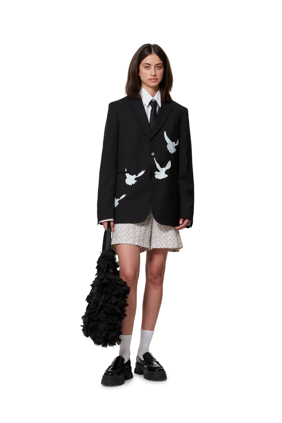 SINGING DOVES BLACK WOOL BLAZER