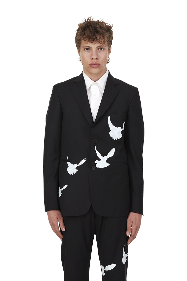 SINGING DOVES BLACK WOOL BLAZER