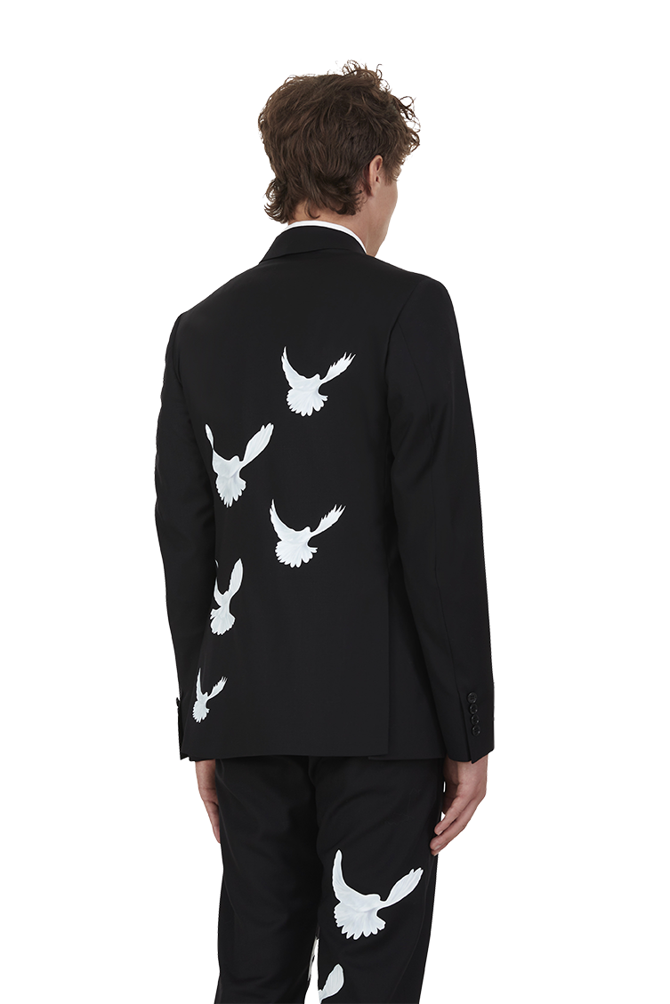 SINGING DOVES BLACK WOOL BLAZER