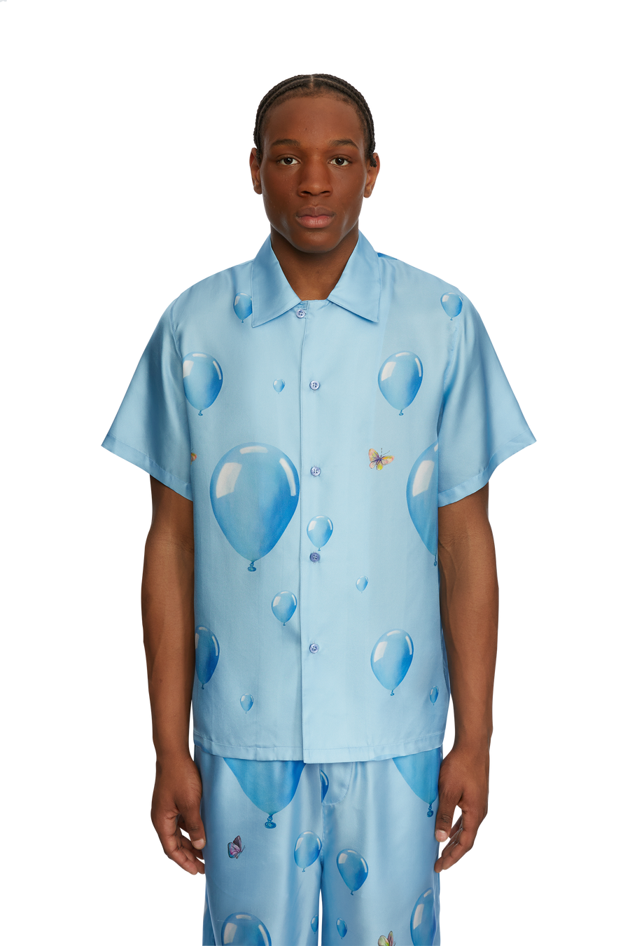 DREAMING BALLOONS SKY BLUE SHORT SLEEVE SHIRT IN SILK