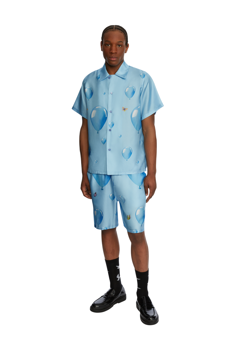 DREAMING BALLOONS SKY BLUE SHORT SLEEVE SHIRT IN SILK
