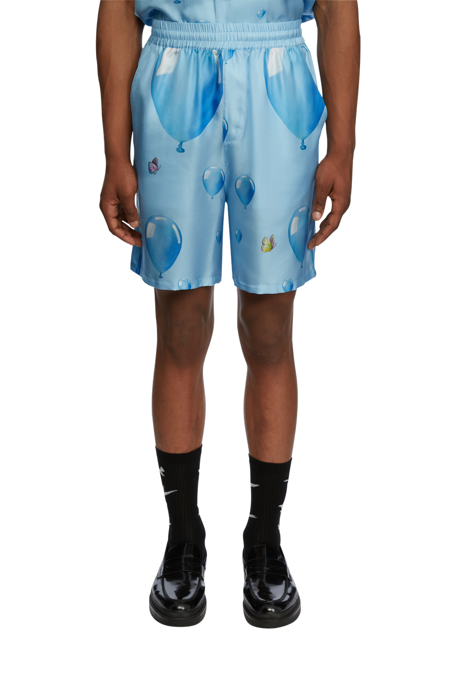 DREAMING BALLONS SKY BLUE SHORTS IN SILK