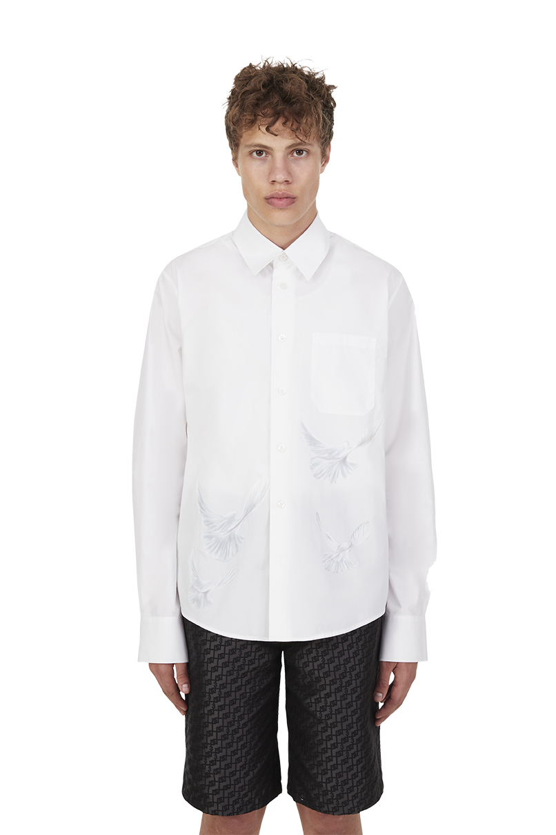 SINGING BIRDS WHITE LONG SLEEVE SHIRT